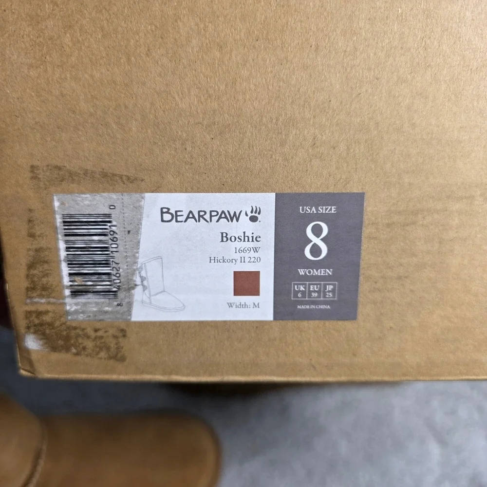 Bearpaw Boshie Suede Mid Calf Snow Boots Sheepskin Lined Winter Booties Sz 8 NEW